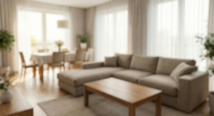 Blurred Background of Bright and Open Modern Living and Dining Room - Ideal Interior Material for Real Estate and Lifestyle