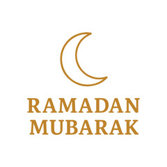 Ramadan Mubarak greeting with crescent moon icon isolated on white background