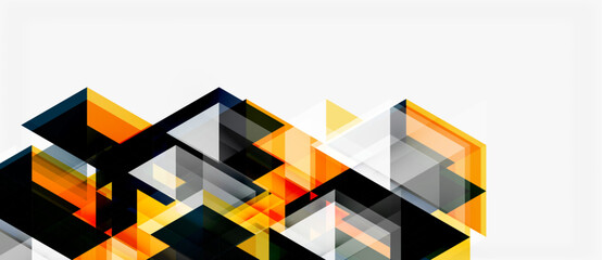 Abstract geometric shapes overlap, creating dynamic visual texture. Orange, gray, black tones dominate composition. Modern design element. © antishock