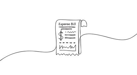 Obraz premium Single continuous line drawing of an expense bill receipt with a dollar sign, representing financial concepts like budgeting, accounting, and payment in a minimalist style