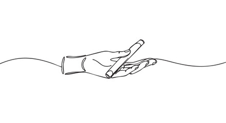 Obraz premium Continuous single line drawing of a hand holding a smartphone, a minimalist black and white sketch representing modern communication, technology, and elegant simplicity