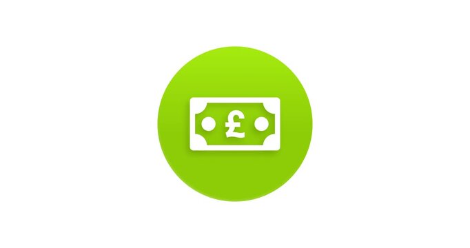 Animated pound sterling note bill icon representing payment, savings, banking, and business concepts.