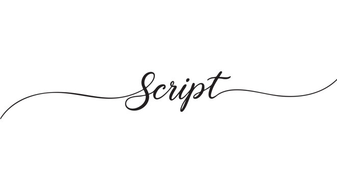 The word Script written in elegant black cursive calligraphy with long decorative swashes extending from the letters, creating a beautiful and minimalist typographic design element