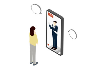Online election campaign with male candidate live streaming speech illustration