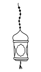 Cute ramadan kareem hanging lights lamp lantern garland bunting flag doodle moslem icon celebration decoration sticker vector