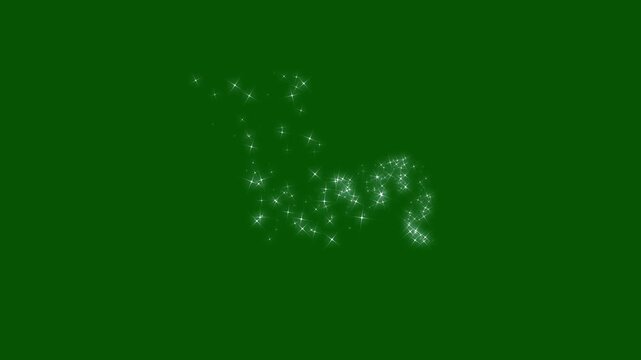 Twinkle stars line glitter sparkles, 2d glitter star sparkle animation, magic line dust, pixie dust path, blinking cartoon stars, star sparkle vector doodles, glowing light effect on green screen. 4k