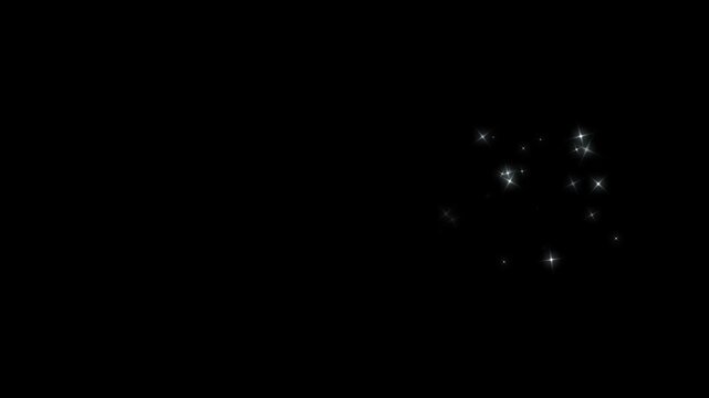 White glowing twinkling glitter star, sparkling stars line glittering sparkle shine animation, magic sparkles glitter line stars, fairy dust wand glitter stars trail on black screen background. 4k