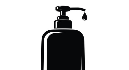 Fototapeta premium Black soap dispenser bottle with pump and single drop on white background