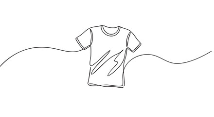 Obraz premium Minimalist continuous line art drawing of a t-shirt with short sleeves and a round neck, presented in a simple, modern illustration style