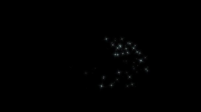 2d glitter star sparkle animation, magic line dust, pixie dust path, cartoon glitter, glowing bokeh lights, magic sparkles, white blinking shining stars animated on a black screen background. 4k