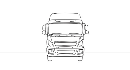 Obraz premium Minimalist continuous line drawing of a modern truck's front cabin, showcasing its grille, headlights, and side mirrors in a clean, simple artistic style