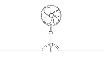 Obraz premium Minimalist continuous line art drawing of a modern pedestal fan, depicted with a sleek design and smooth, flowing strokes, creating a clean and elegant illustration