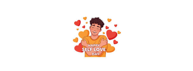 Fototapeta premium Young man surrounded by hearts, expressing love and affection, joyful atmosphere illustration