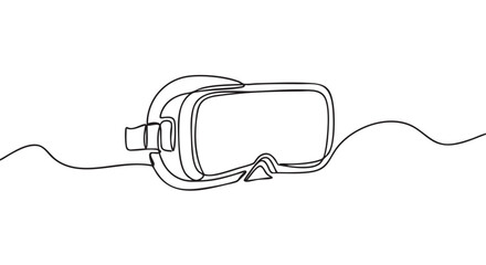 Obraz premium Minimalist continuous line drawing virtual reality headset is depicted with elegant black lines on a clean white canvas, representing modern technology and immersive experiences
