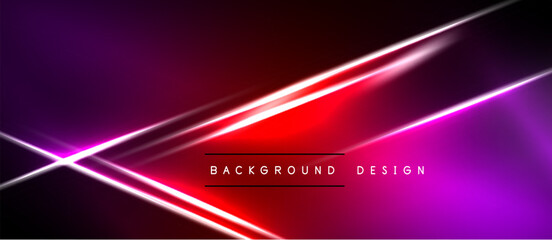Fototapeta premium Abstract neon lines create dynamic background. Vivid magenta, red hues dominate dark space. Modern design element.