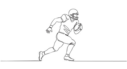 Fototapeta premium Continuous line drawing of an American football player running with the ball, depicted in a dynamic and minimalist single stroke art style