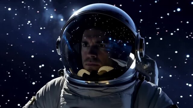 Astronaut in Space Suit Floating in Front of Stars and Galaxy Background for Science and Exploration Use
