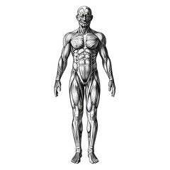 Fototapeta premium Detailed engraving of human male muscular system full body front view