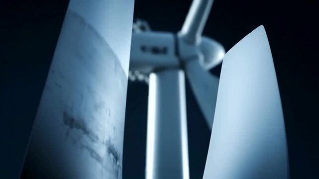 Close-up of a wind turbine blade.