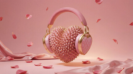 Creative Valentine Headphones on Pastel Background