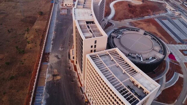 Drone flying over the rooftops of the new Economic Community of West African States ECOWAS headquarters in Abuja, Nigeria