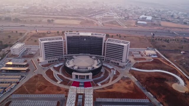 Beautiful aerial view of the new ECOWAS headquarters, also known as the Eye of West Africa, along Airport road a sunny day in Abuja, Nigeria