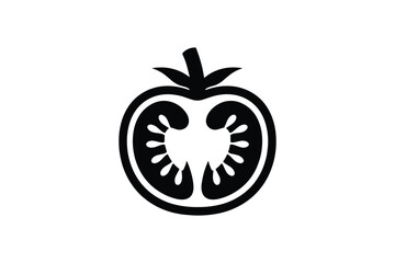 Ripe tomato cut in half displaying internal structure with seeds and pulp, fresh produce ingredient