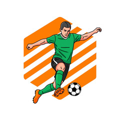 Athlete Kicking Soccer Ball Mid Action Sport Concept