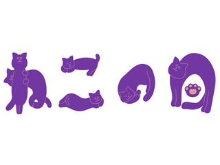 ねこの日の手描き猫文字イラスト　紫