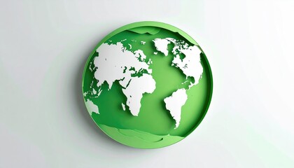 Obraz premium Stylized green paper cutout world map globe representing global environmental awareness.