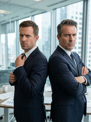 Business Colleagues Standing Back-to-Back in Modern Office After Having a Conflict