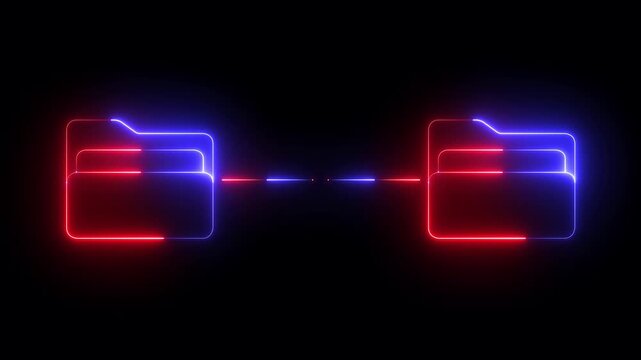 glowing neon Cloud Based Data Exchange and File Management Tools icon on black background. Motion graphics of Advanced Digital File. futuristic cyber file exchange process and technology data sharing.