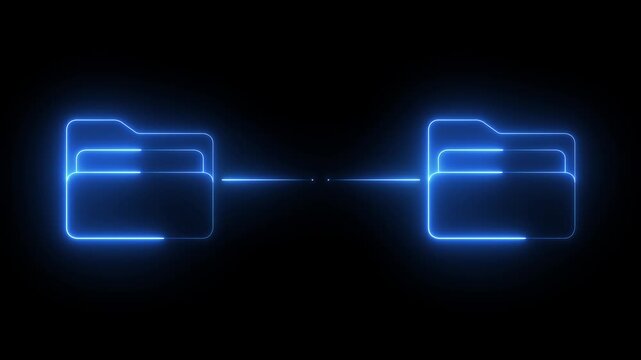 glowing neon Cloud Based Data Exchange and File Management Tools icon on black background. Motion graphics of Advanced Digital File. futuristic cyber file exchange process and technology data sharing.