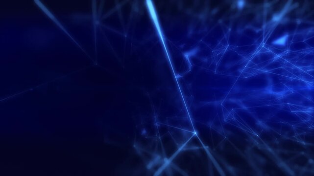 Abstract Blue Digital Mesh of Connected Dots and Lines Representing a Futuristic Network System Rotation in Virtual Space 4K Motion Background
