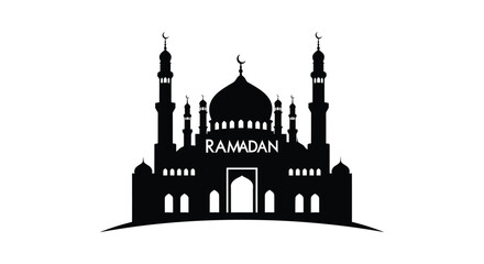 Ramadan mosque silhouette with minarets and dome on white background © mst