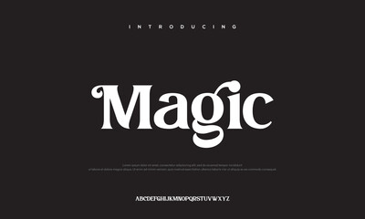 Ethereal Typography Design: A captivating typography design showcases the word Magic in a refined, elegant font style against a rich, dark backdrop. It invites readers to feel charmed