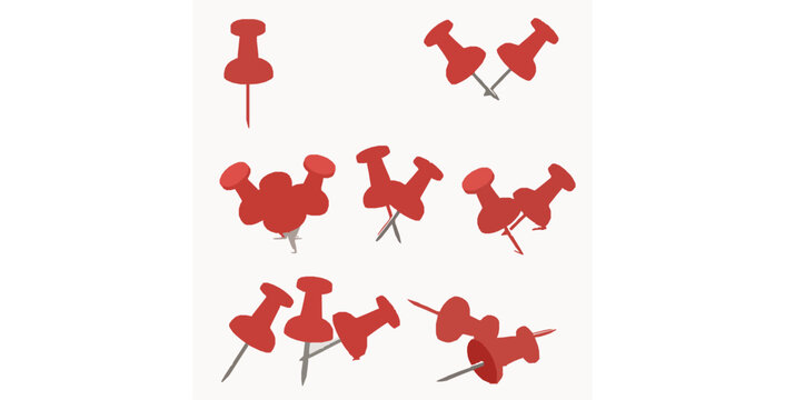 Red pushpin thumbtack collection for notes realistic 3D vector set