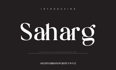 Obraz premium Saharg Typeface Display: A modern and elegant typeface, Saharg, commands attention with its distinct style, offering a sophisticated aesthetic perfect for various creative projects.