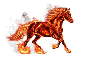 Flaming Horse Made of Fire and Energy, Mythical Power Animal Illustration Isolated on transparent Background