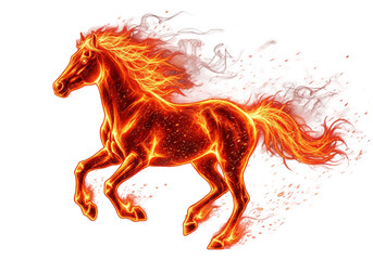 Flaming Horse Made of Fire and Energy, Mythical Power Animal Illustration Isolated on transparent Background