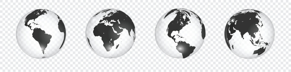 Set of four globes showing different continents iso