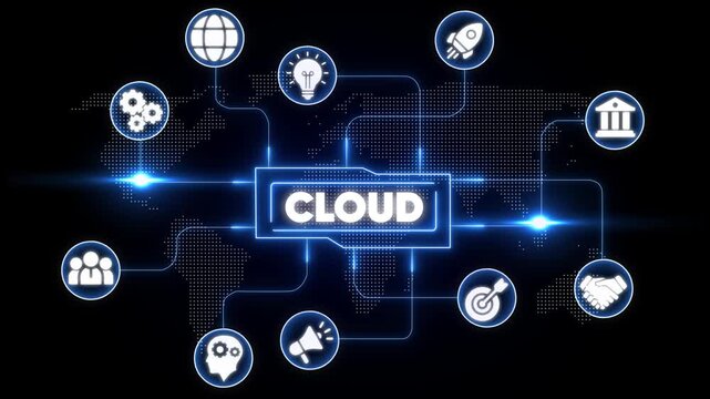 Cloud Computing Concept with Interconnected on Dark Background Representing Global Network Technology and Innovation