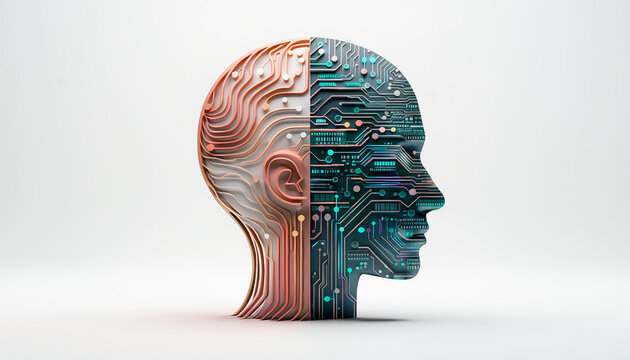 Digital Human Head Formed from Microchip Circuit Lines