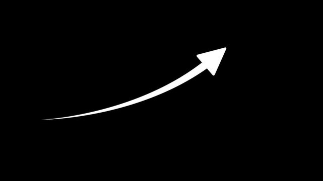 A simple white curved arrow pointing upwards and to the right against a stark black background indicating direction or progress in a minimalist