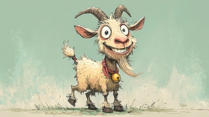 Naklejka premium Silly Cartoon Goat Standing Proudly Center Clean Background Funny Character