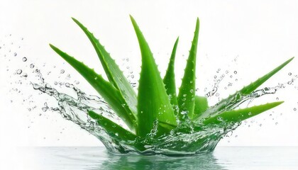 Aloe Vera Plant with Water Splash - Refreshing and Natural Beauty.