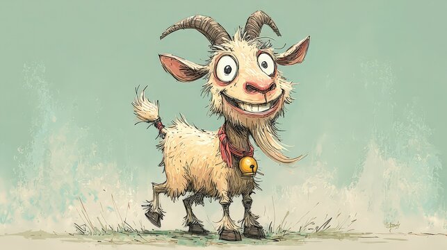 Silly Cartoon Goat Standing Proudly Center Clean Background Funny Character