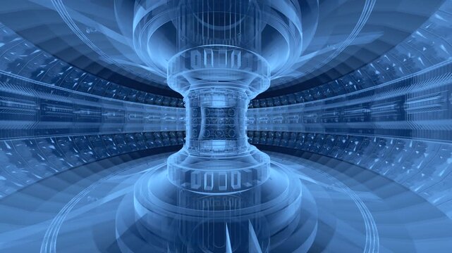 3d rendering x-ray smr or small modular nuclear fusion reactor core chamber inside 4k footage