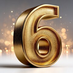 Textured Golden Number 6 with Polished Edges and Bokeh Lights