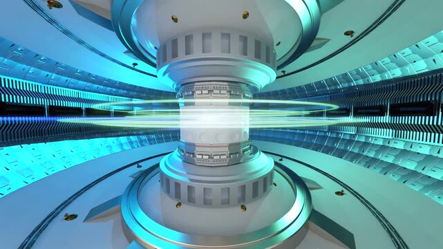 3d rendering smr or small modular nuclear fusion reactor core with magnetic ring 4k footage